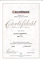 Certifikt pro prodej a uit materil Schonox